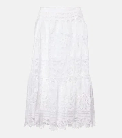 Polo Ralph Lauren Linen Lace Midi Skirt In White