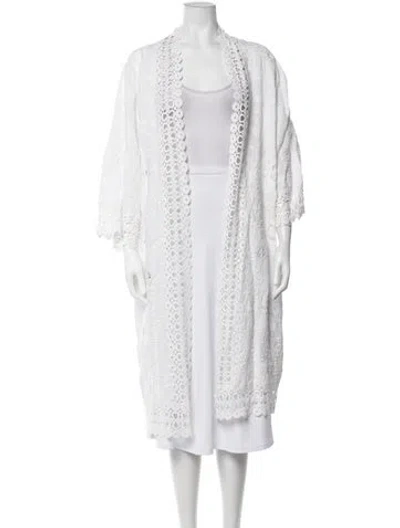 Pre-owned Polo Ralph Lauren Linen Lace Pattern Robe In White