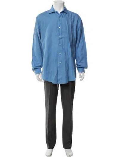Pre-owned Polo Ralph Lauren Linen Long Sleeve Dress Shirt In Blue