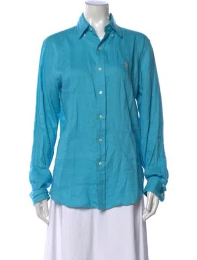 Pre-owned Polo Ralph Lauren Linen Long Sleeve Polo In Blue