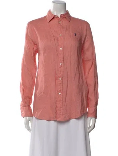 Pre-owned Polo Ralph Lauren Linen Long Sleeve Polo In Pink
