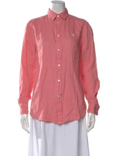 Pre-owned Polo Ralph Lauren Linen Long Sleeve Polo In Pink