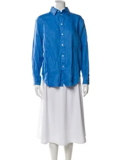 Pre-owned Polo Ralph Lauren Linen Long Sleeve Polo W/ Tags In Blue