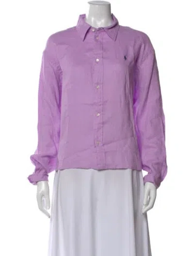 Pre-owned Polo Ralph Lauren Linen Long Sleeve Polo W/ Tags In Purple
