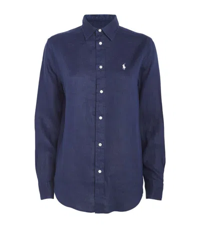 Polo Ralph Lauren Linen Long-sleeve Shirt In Navy