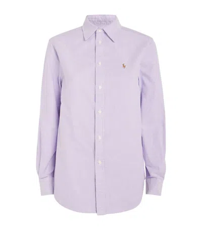 Polo Ralph Lauren Linen Long-sleeve Shirt In Purple/white