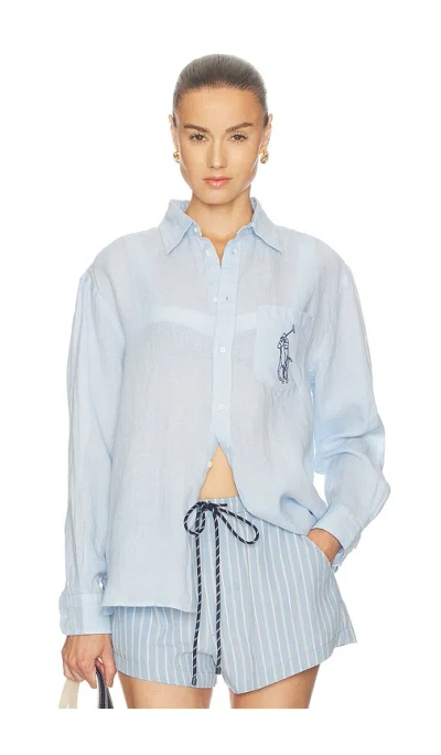 Polo Ralph Lauren Linen Long Sleeve Sport Shirt In Blue