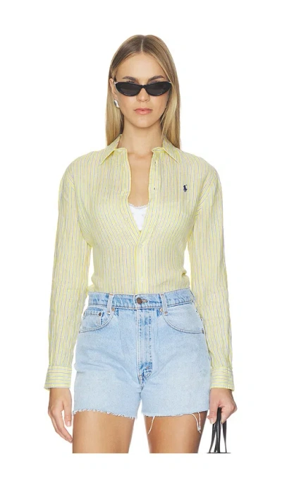 Polo Ralph Lauren Linen Long Sleeve Sport Shirt In Gold