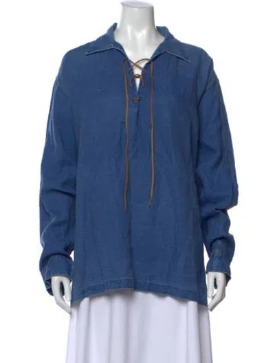 Pre-owned Polo Ralph Lauren Linen Long Sleeve Top In Blue