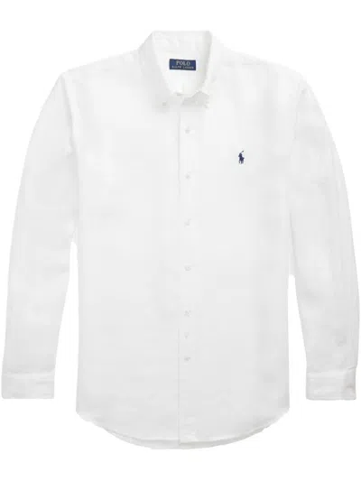 Polo Ralph Lauren Linen Long-sleeved Shirt With Signature Embroidery In White