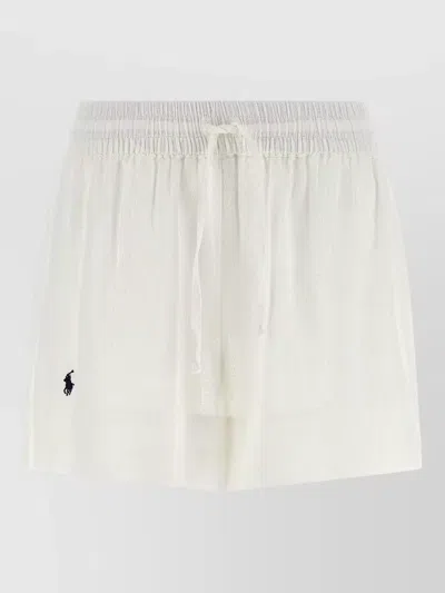 Polo Ralph Lauren Linen Lounge Shorts Drawstring Elastic Logo In White