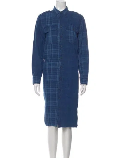 Pre-owned Polo Ralph Lauren Linen Midi Length Dress In Blue