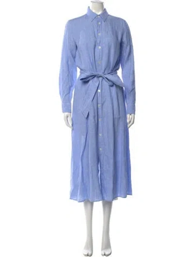 Pre-owned Polo Ralph Lauren Linen Midi Length Dress In Blue