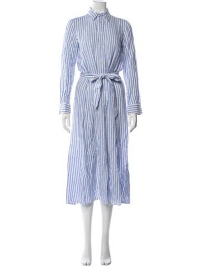 Pre-owned Polo Ralph Lauren Linen Midi Length Dress In Blue