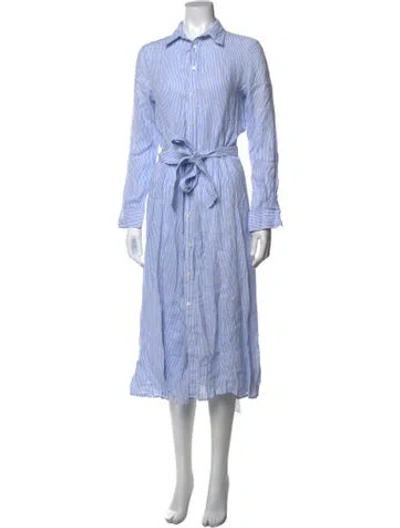 Pre-owned Polo Ralph Lauren Linen Midi Length Dress In Blue