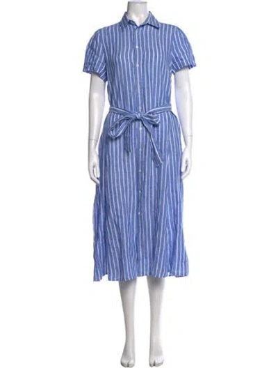 Pre-owned Polo Ralph Lauren Linen Midi Length Dress In Blue/white