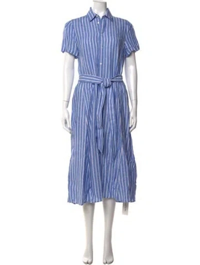 Pre-owned Polo Ralph Lauren Linen Midi Length Dress In Blue/white