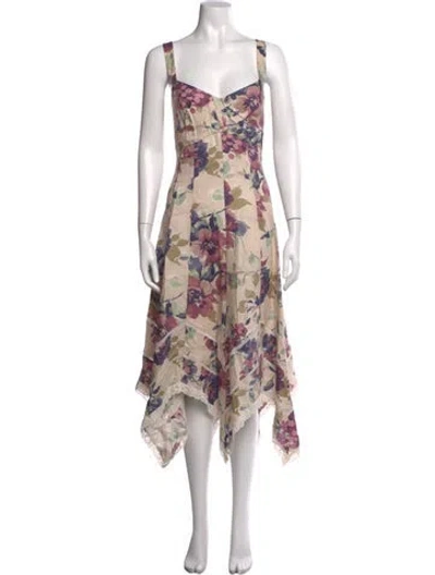 Pre-owned Polo Ralph Lauren Linen Midi Length Dress In Neutrals