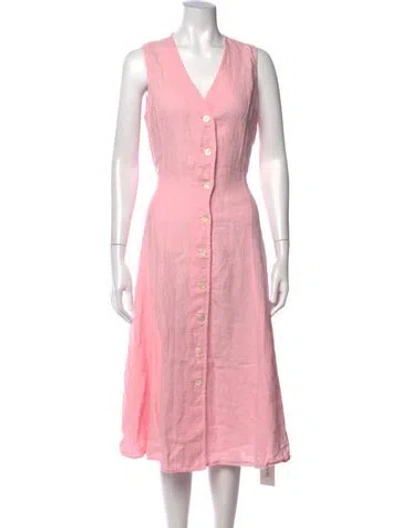Pre-owned Polo Ralph Lauren Linen Midi Length Dress In Pink