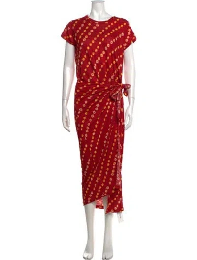 Pre-owned Polo Ralph Lauren Linen Midi Length Dress In Red