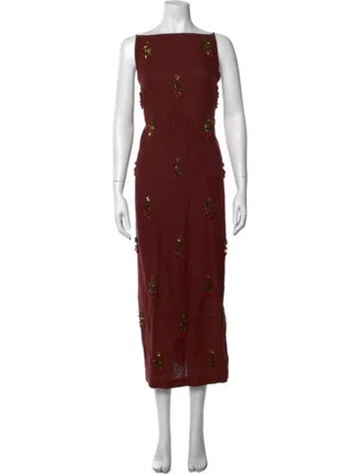 Pre-owned Polo Ralph Lauren Linen Midi Length Dress W/ Tags In Red