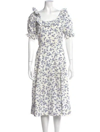Pre-owned Polo Ralph Lauren Linen Midi Length Dress In White