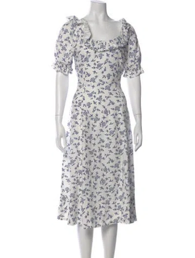Pre-owned Polo Ralph Lauren Linen Midi Length Dress In White
