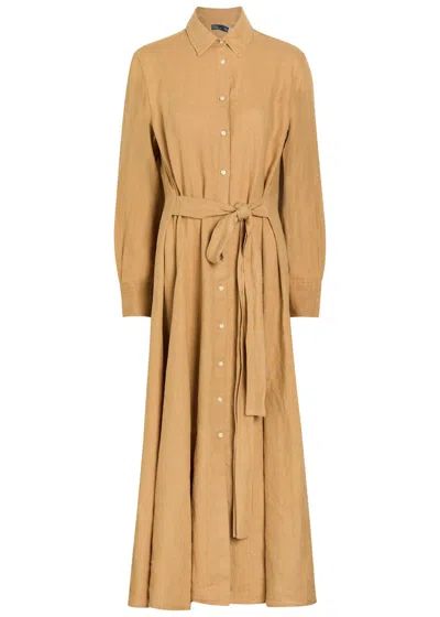 Polo Ralph Lauren Linen Midi Shirt Dress In Gold