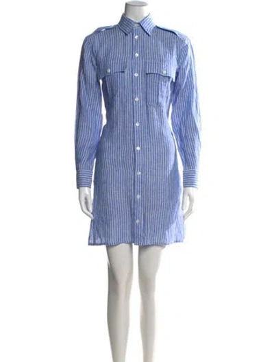 Pre-owned Polo Ralph Lauren Linen Mini Dress In Blue