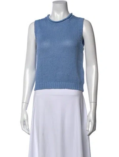 Pre-owned Polo Ralph Lauren Linen Mock Neck Sweater In Blue