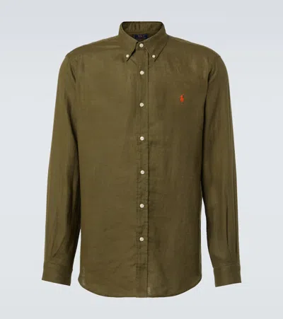 Polo Ralph Lauren Olive Green Cotton Shirt With Signature Polo Pony Motif