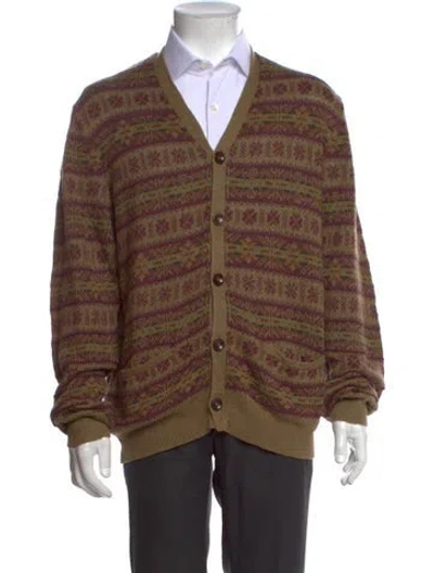 Pre-owned Polo Ralph Lauren Linen Patterned Cardigan In Green/purple