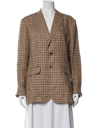 Pre-owned Polo Ralph Lauren Linen Plaid Print Blazer In Brown