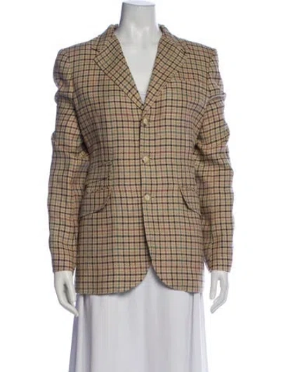 Pre-owned Polo Ralph Lauren Linen Plaid Print Blazer In Brown