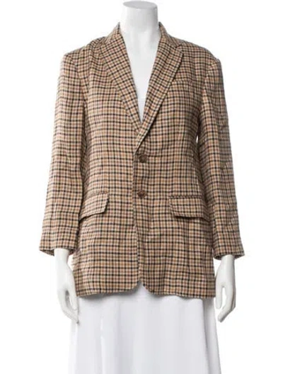 Pre-owned Polo Ralph Lauren Linen Plaid Print Blazer In Brown