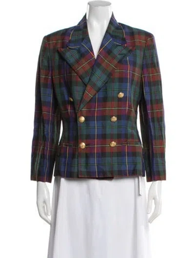 Pre-owned Polo Ralph Lauren Linen Plaid Print Blazer In Multicolor