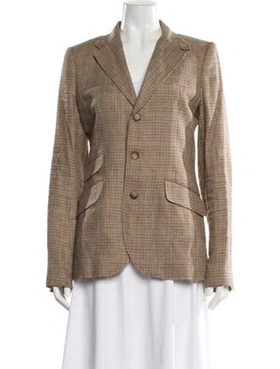 Pre-owned Polo Ralph Lauren Linen Plaid Print Blazer In Neutral