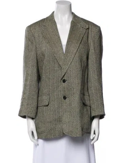 Pre-owned Polo Ralph Lauren Linen Plaid Print Blazer In Neutral