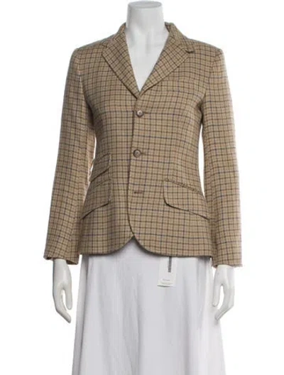 Pre-owned Polo Ralph Lauren Linen Plaid Print Blazer In Neutral