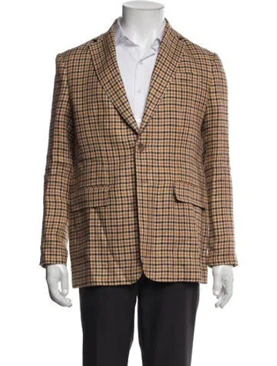 Pre-owned Polo Ralph Lauren Linen Plaid Print Blazer W/ Tags In Neutral