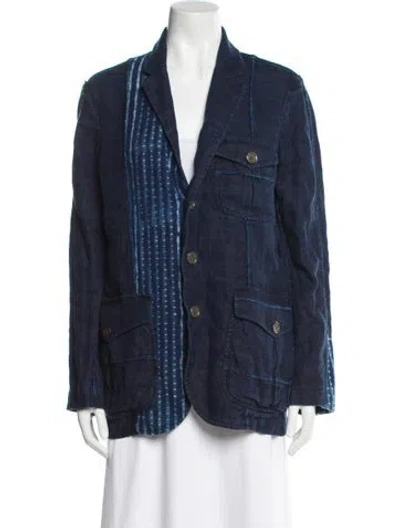 Pre-owned Polo Ralph Lauren Linen Plaid Print Denim Jacket W/ Tags In Blue