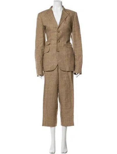 Pre-owned Polo Ralph Lauren Linen Plaid Print Pantsuit In Neutral