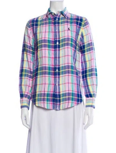 Pre-owned Polo Ralph Lauren Linen Plaid Print Polo In Blue
