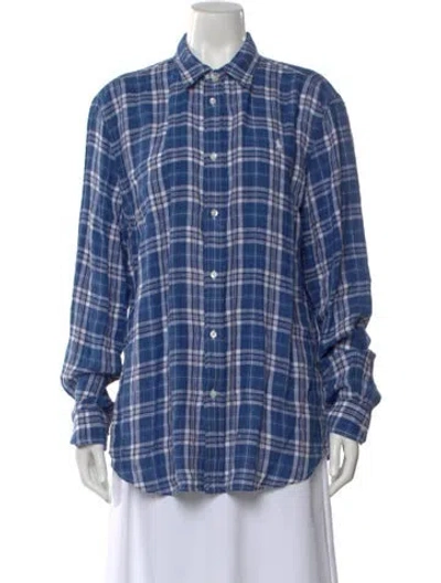 Pre-owned Polo Ralph Lauren Linen Plaid Print Polo In Blue