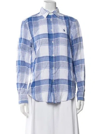 Pre-owned Polo Ralph Lauren Linen Plaid Print Polo In Blue/white