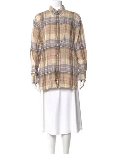 Pre-owned Polo Ralph Lauren Linen Plaid Print Polo In Neutral