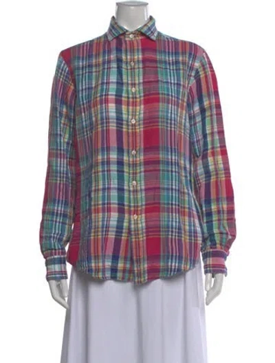 Pre-owned Polo Ralph Lauren Linen Plaid Print Polo In Pink