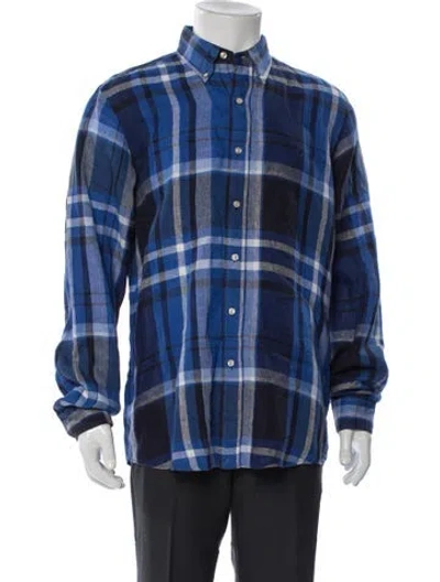 Pre-owned Polo Ralph Lauren Linen Plaid Print Shirt In Blue