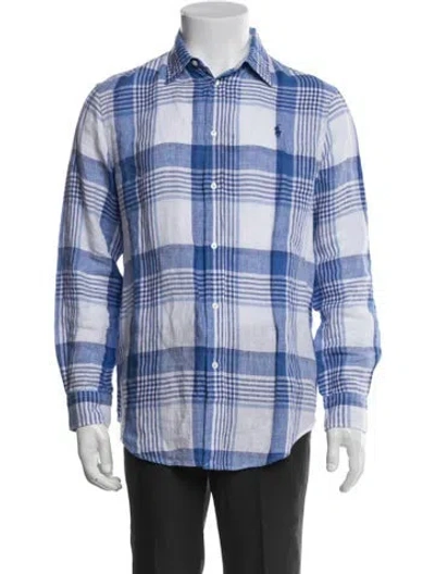 Pre-owned Polo Ralph Lauren Linen Plaid Print Shirt In Blue