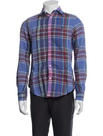 Pre-owned Polo Ralph Lauren Linen Plaid Print Shirt In Blue